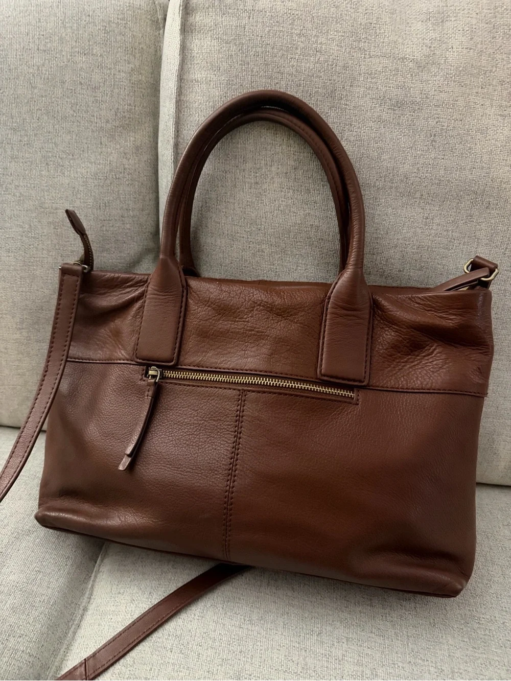 Woven Leather Satchel Bag - Brown